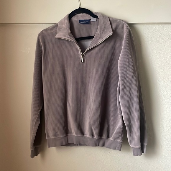 Vintage Liz Claiborne gray velour zip up ribbed sweater! - Picture 1 of 6